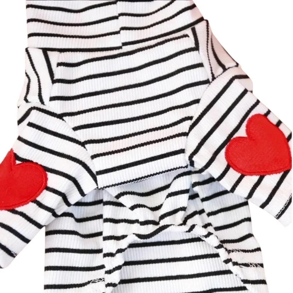 ADORABLE BLACK & WHITE STRIPE PULLOVER DOG SWEATER WITH RED HEART ACCENTS